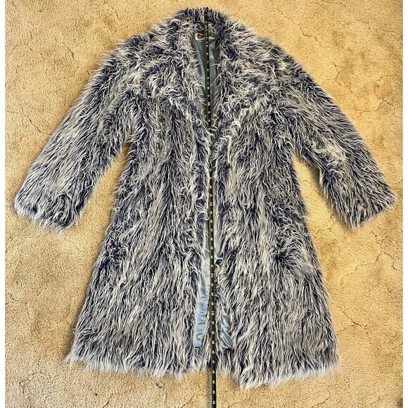 Vintage Y2K GROGGY Blue Faux Fur Coat with white Frosted Tips SZ Sm - Picture 6 of 12
